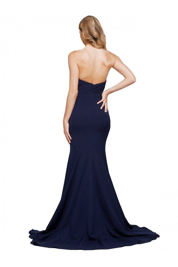 Achat Bleu marine foncé Trapèze Balayage train Crêpe Stretch Longue Formelles Robes demoiselle d'honneur / Robes de soirée / Robes de bal