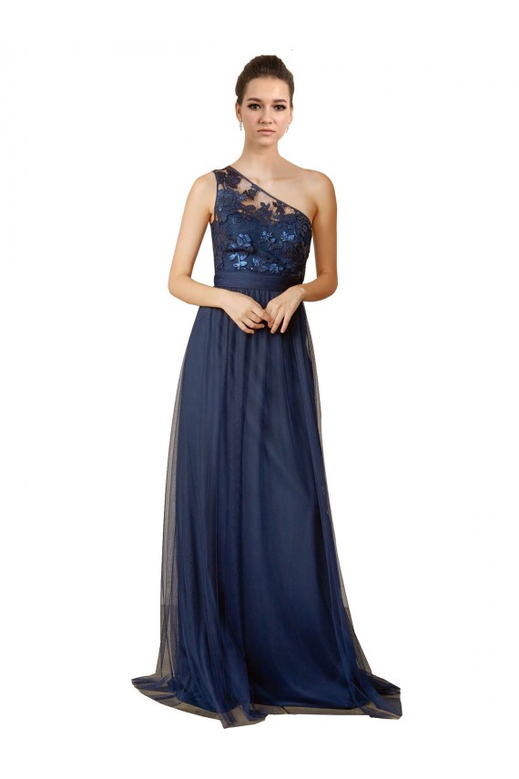 Achat Bleu marine foncé Trapèze Balayage train Tulle Longue Robes demoiselle d'honneur