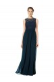Achat Bleu marine foncé Trapèze Bateau Illusion Mousseline Dentelle Longue Robes demoiselle d'honneur
