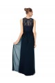 Achat Bleu marine foncé Trapèze Bateau Illusion Mousseline Dentelle Longue Robes demoiselle d'honneur