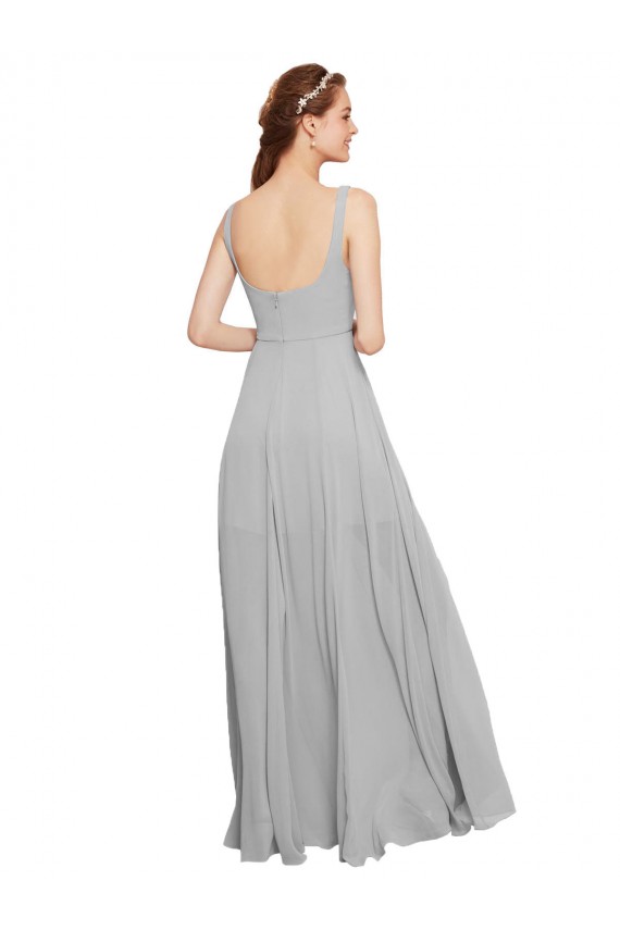 Achat Bleu marine foncé Trapèze Bretelles spaghetti Col Carré Mousseline Longue Robes demoiselle d'honneur