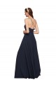 Achat Bleu marine foncé Trapèze Bretelles spaghetti Col V Mousseline Longue Robes demoiselle d'honneur