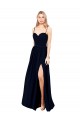 Achat Bleu marine foncé Trapèze Bretelles spaghetti Mousseline Longue Formelles Robes demoiselle d'honneur / Robes de soirée