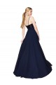 Achat Bleu marine foncé Trapèze Bretelles spaghetti Mousseline Paillette Longue Robes demoiselle d'honneur / Robes de bal