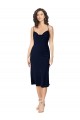 Achat Bleu marine foncé Trapèze Bretelles spaghetti midi Satiné Soyeux Courte Robes demoiselle d'honneur / Robes de soirée / Robes de cocktail