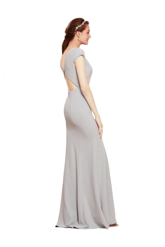 Achat Bleu marine foncé Trapèze Col Bateau Crêpe Stretch Longue Formelles Robes demoiselle d'honneur / Robes de soirée / Robes de bal