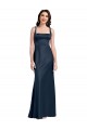 Achat Bleu marine foncé Trapèze Col Carré Satiné Stretch Longue Formelles Robes demoiselle d'honneur / Robes de soirée / Robes de bal
