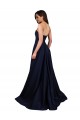 Achat Bleu marine foncé Trapèze Col Haut Crêpe Stretch Longue Formelles Robes demoiselle d'honneur / Robes de soirée / Robes de bal