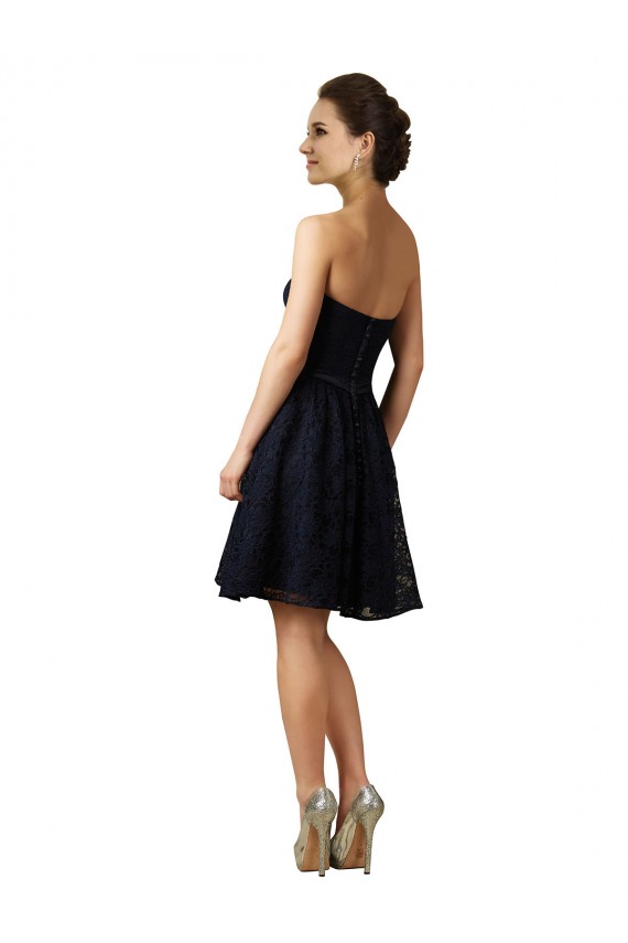 Achat Bleu marine foncé Trapèze Col V Dentelle Courte Robes demoiselle d'honneur / Robes de cocktail