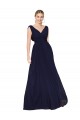 Achat Bleu marine foncé Trapèze Col V Mousseline Longue Formelles Robes demoiselle d'honneur / Robes de soirée / Robes de bal
