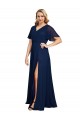 Achat Bleu marine foncé Trapèze Col V Mousseline Longue Formelles Robes demoiselle d'honneur / Robes de soirée / Robes de bal
