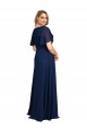 Achat Bleu marine foncé Trapèze Col V Mousseline Longue Formelles Robes demoiselle d'honneur / Robes de soirée / Robes de bal