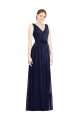 Achat Bleu marine foncé Trapèze Col V Mousseline Longue Robes demoiselle d'honneur