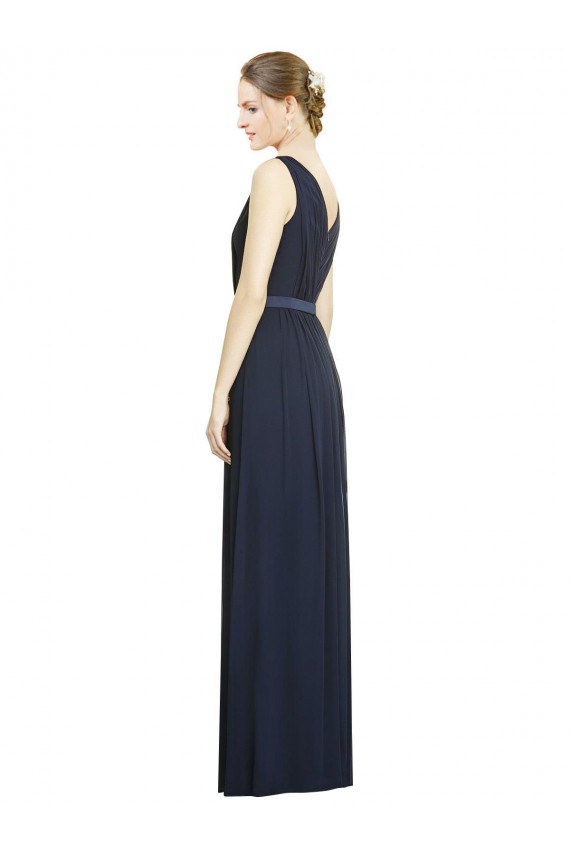 Achat Bleu marine foncé Trapèze Col V Mousseline Longue Robes demoiselle d'honneur