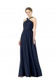 Achat Bleu marine foncé Trapèze Col V Mousseline Longue Robes demoiselle d'honneur