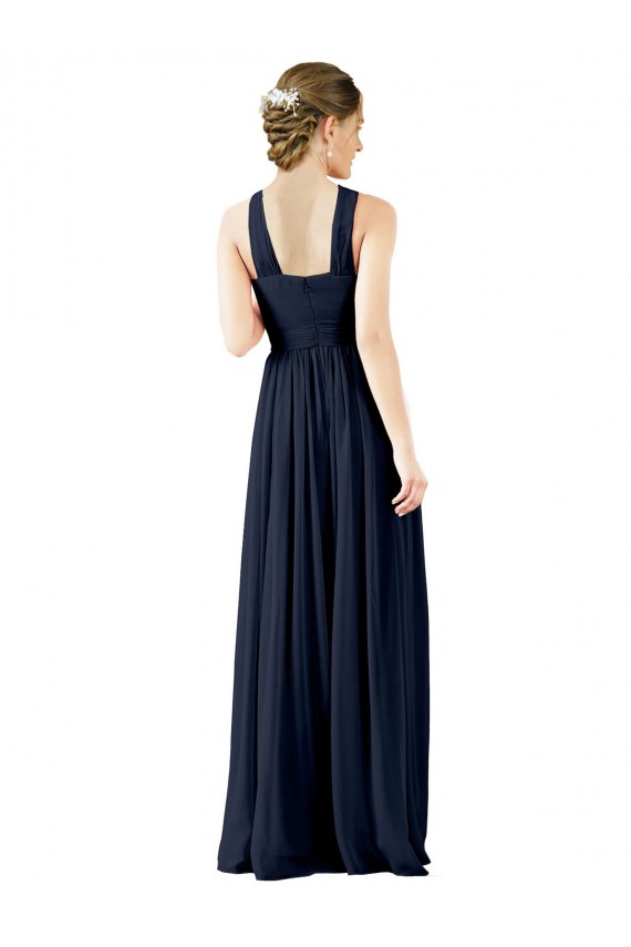 Achat Bleu marine foncé Trapèze Col V Mousseline Longue Robes demoiselle d'honneur