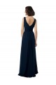 Achat Bleu marine foncé Trapèze Col V Mousseline Longue Robes demoiselle d'honneur