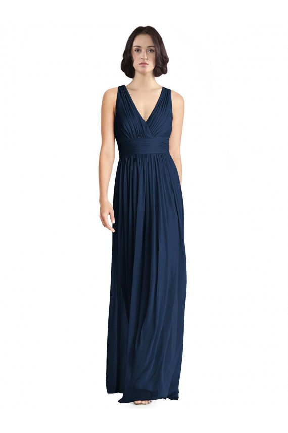 Achat Bleu marine foncé Trapèze Col V Mousseline Longue Robes demoiselle d'honneur