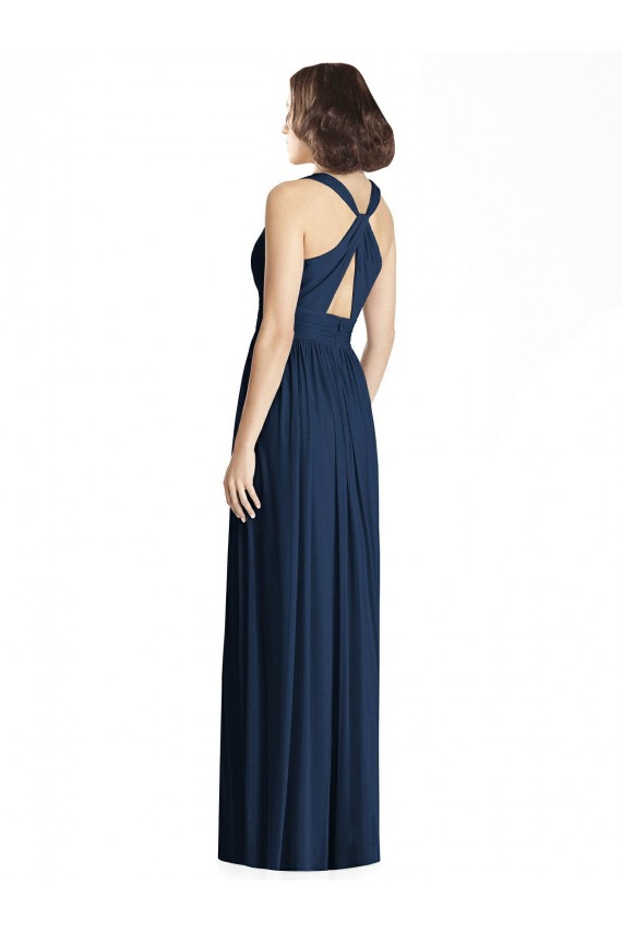 Achat Bleu marine foncé Trapèze Col V Mousseline Longue Robes demoiselle d'honneur