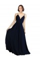 Achat Bleu marine foncé Trapèze Col V Mousseline Longue Robes demoiselle d'honneur