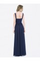 Achat Bleu marine foncé Trapèze Col V Mousseline Longue Robes demoiselle d'honneur