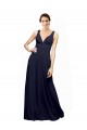 Achat Bleu marine foncé Trapèze Col V Mousseline Longue Robes demoiselle d'honneur