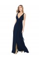 Achat Bleu marine foncé Trapèze Col V Mousseline Longue Robes demoiselle d'honneur