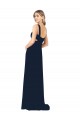 Achat Bleu marine foncé Trapèze Col V Mousseline Longue Robes demoiselle d'honneur