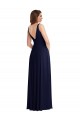 Achat Bleu marine foncé Trapèze Col V Mousseline Longue Robes demoiselle d'honneur