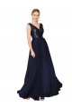 Achat Bleu marine foncé Trapèze Col V Mousseline Paillette Longue Robes demoiselle d'honneur / Robes de bal