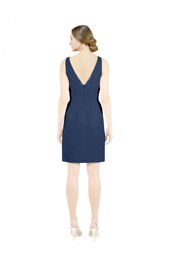 Achat Bleu marine foncé Trapèze Col V Satiné Courte Robes demoiselle d'honneur / Robes de cocktail