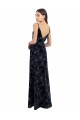 Achat Bleu marine foncé Trapèze Col V Velours Floral Velours Stretch Longue Robes demoiselle d'honneur