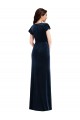Achat Bleu marine foncé Trapèze Col V Velours Stretch Longue Formelles Robes demoiselle d'honneur / Robes de soirée / Robes de bal
