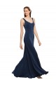 Achat Bleu marine foncé Trapèze Col rond Crêpe Stretch Longue Formelles Robes demoiselle d'honneur / Robes de soirée / Robes de bal
