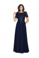 Achat Bleu marine foncé Trapèze Col rond Mousseline Longue Robes demoiselle d'honneur / Robes de bal