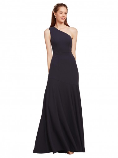 Achat Bleu marine foncé Trapèze Crêpe Stretch Longue Formelles Robes demoiselle d'honneur / Robes de soirée / Robes de bal