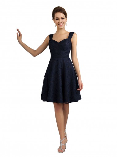 Achat Bleu marine foncé Trapèze Dentelle Courte Robes demoiselle d'honneur / Robes de cocktail