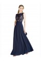 Achat Bleu marine foncé Trapèze Illusion Mousseline Dentelle Longue Robes demoiselle d'honneur / Robes de bal