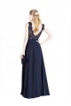 Achat Bleu marine foncé Trapèze Illusion Mousseline Dentelle Longue Robes demoiselle d'honneur / Robes de bal