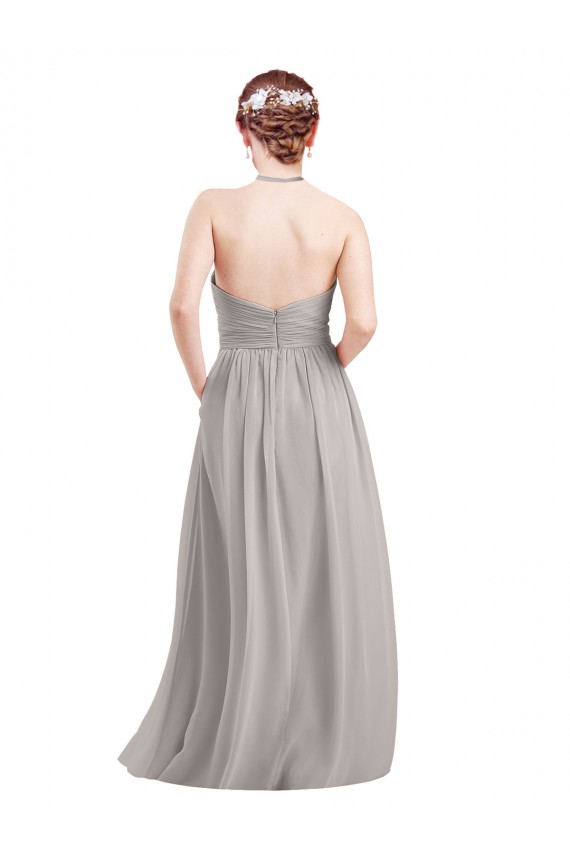 Achat Bleu marine foncé Trapèze Licou Col Haut Mousseline Longue Robes demoiselle d'honneur