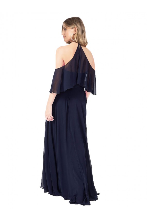 Achat Bleu marine foncé Trapèze Licou Col Haut Mousseline Longue Robes demoiselle d'honneur