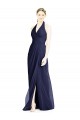 Achat Bleu marine foncé Trapèze Licou Col V Mousseline Longue Robes demoiselle d'honneur
