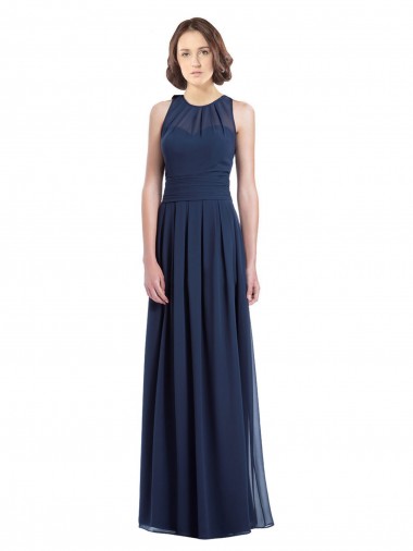 Achat Bleu marine foncé Trapèze Licou Mousseline Longue Robes demoiselle d'honneur