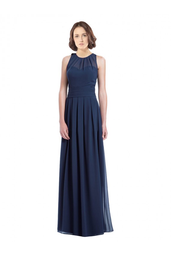 Achat Bleu marine foncé Trapèze Licou Mousseline Longue Robes demoiselle d'honneur