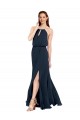 Achat Bleu marine foncé Trapèze Licou Mousseline Longue Robes demoiselle d'honneur
