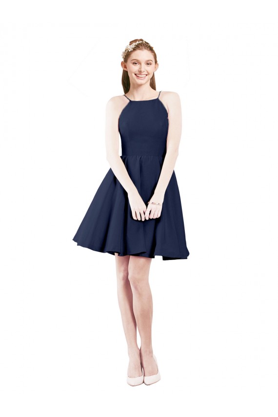 Achat Bleu marine foncé Trapèze Licou Satiné Courte Robes demoiselle d'honneur / Robes de cocktail