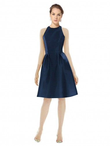 Achat Bleu marine foncé Trapèze Licou Satiné Courte Robes demoiselle d'honneur / Robes de cocktail