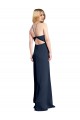 Achat Bleu marine foncé Trapèze Licou Satiné Stretch Longue Formelles Robes demoiselle d'honneur / Robes de soirée / Robes de bal