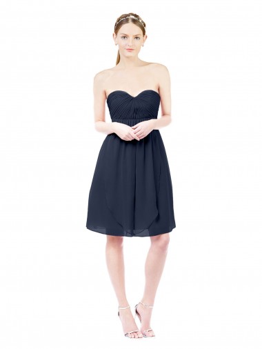 Achat Bleu marine foncé Trapèze Mousseline Courte Robes demoiselle d'honneur / Robes de cocktail