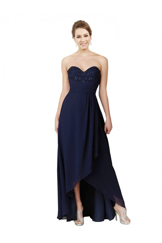 Achat Bleu marine foncé Trapèze Mousseline Longue Asymétrique Robes demoiselle d'honneur